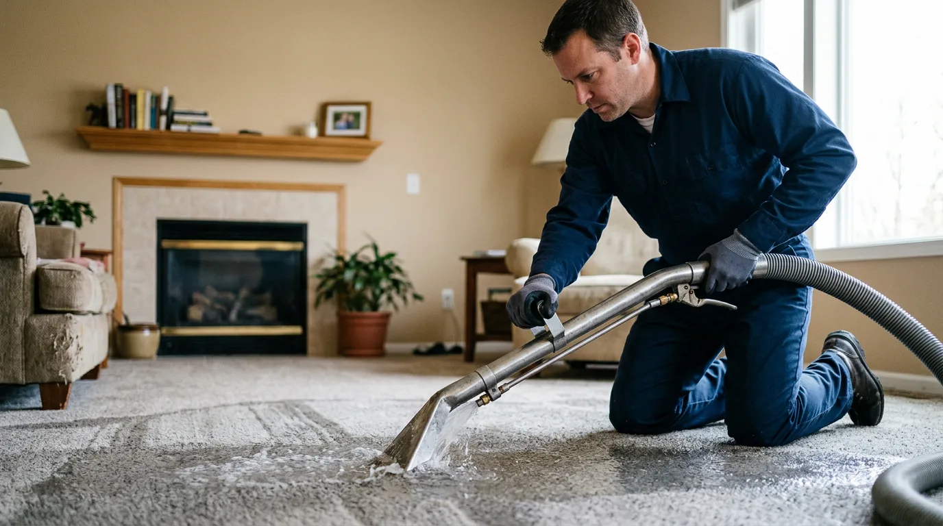 Water damage restoration technician working near Oxford, KS